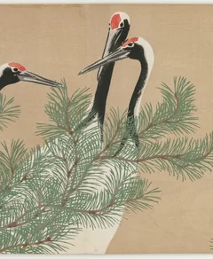 A painted crane postage-style stamp